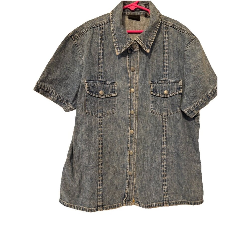 NY Jeans Denim Blouse Top Size 8/Med Cotton Western Snaps Indie